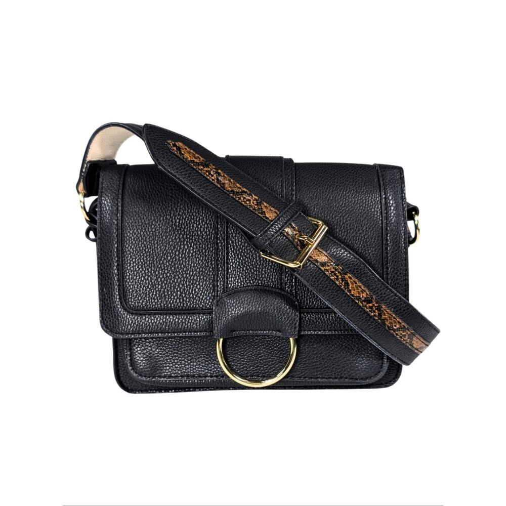 Sammy Black Pebbled Faux Leather Flap Small Crossbody Caia Purse